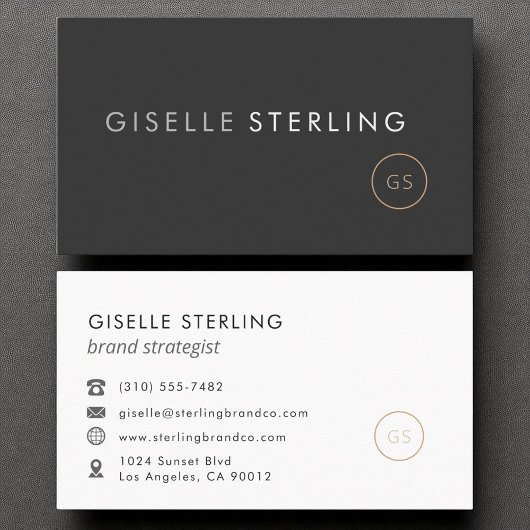 Modern minimalistisch monogram luxe zwart visitekaartje