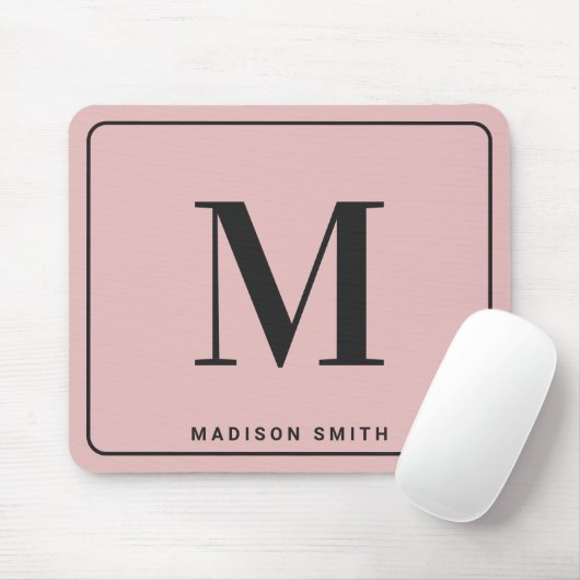 Modern Minimalistisch Monogram met Naam - Roze Muismat (Met muis)