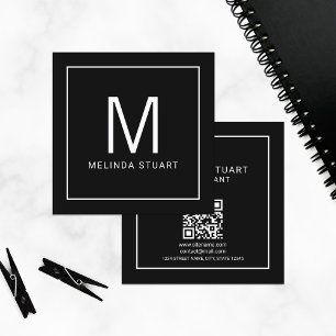 Modern minimalistisch monogram met Qr Code Square  Vierkante Visitekaartje