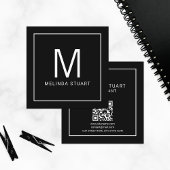 Modern minimalistisch monogram met Qr Code Square  Vierkante Visitekaartje