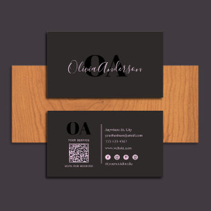 Modern minimalistisch monogram met QR-code Visitekaartje