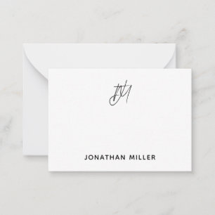 Modern minimalistisch monogram notitiekaartje