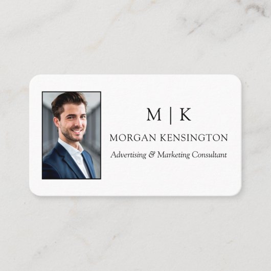 Modern minimalistisch monogram of Logo foto toevoe Visitekaartje (Voorkant)