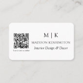 Modern minimalistisch monogram of Logo QR-code toe Visitekaartje (Voorkant)