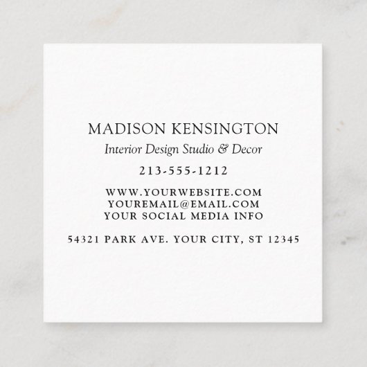 Modern minimalistisch monogram of Logo toevoegen Vierkante Visitekaartje (Achterkant)