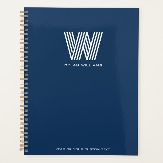 Modern minimalistisch monogram op maat blauw planner (Voorkant)