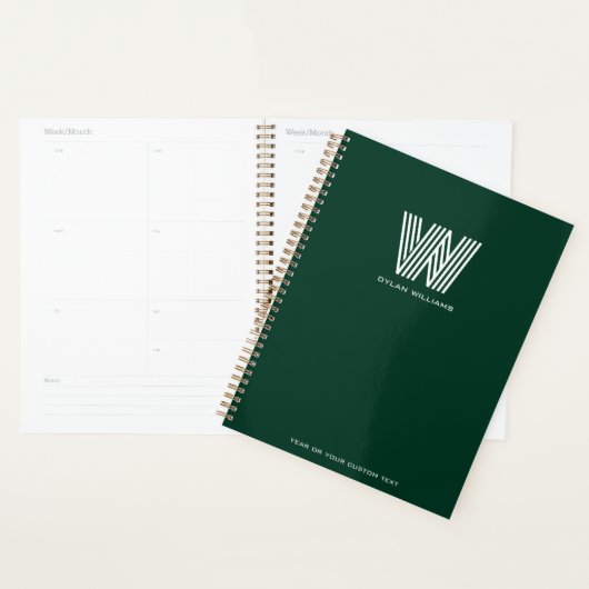 Modern minimalistisch monogram op maat groen planner (Display)
