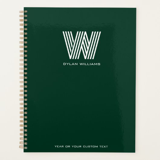 Modern minimalistisch monogram op maat groen planner (Voorkant)
