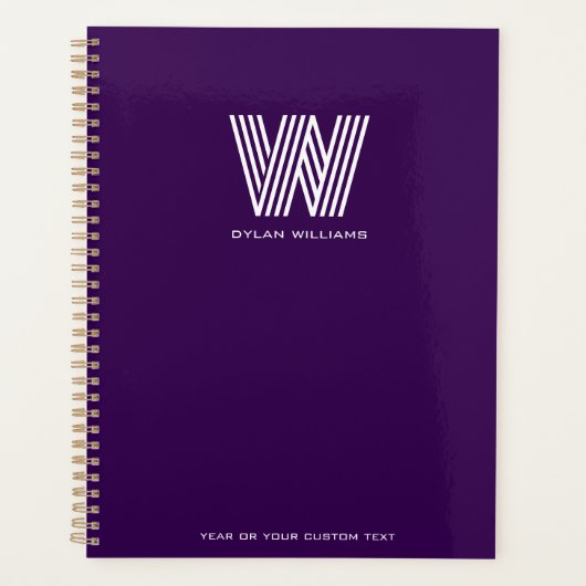 Modern minimalistisch monogram op maat Paarse Planner (Voorkant)