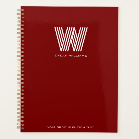 Modern minimalistisch monogram op maat rood planner (Voorkant)