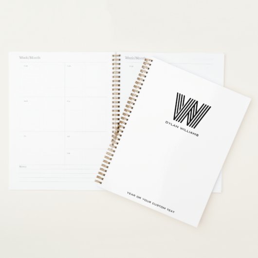 Modern minimalistisch monogram op maat wit planner (Display)