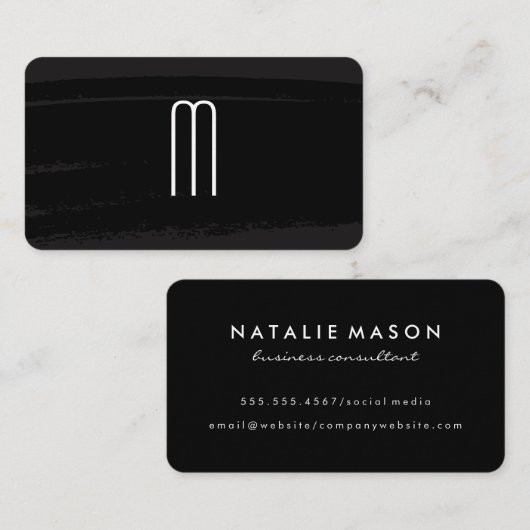 Modern minimalistisch monogram op zwart geborsteld visitekaartje (Voorkant / Achterkant)
