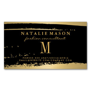 Modern Minimalistisch Monogram op Zwart/Goud Gebor Magnetisch Visitekaartje