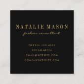 Modern Minimalistisch Monogram op zwart/goud gebor Vierkante Visitekaartje (Achterkant)