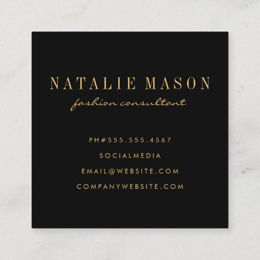 Modern Minimalistisch Monogram op zwart/goud gebor Vierkante Visitekaartje (Achterkant)