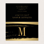 Modern minimalistisch monogram op zwart/goudborst visitekaartje (Buitenkant ongevouwen)
