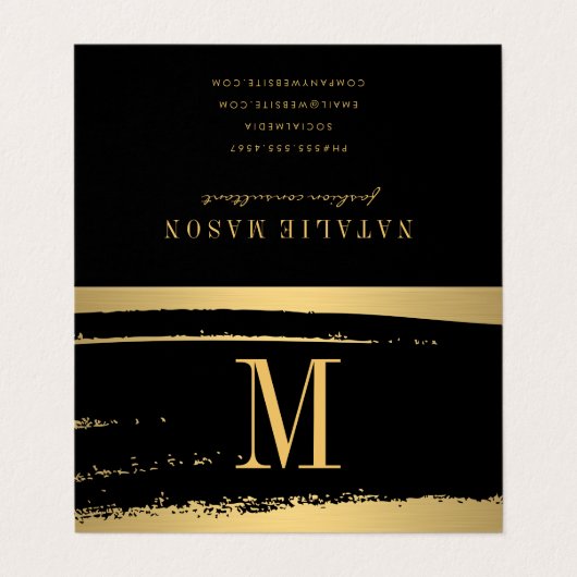 Modern minimalistisch monogram op zwart/goudborst visitekaartje (Buitenkant ongevouwen)