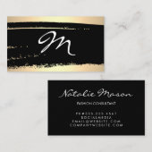 Modern minimalistisch monogram op zwart/goudborst visitekaartje (Voorkant / Achterkant)