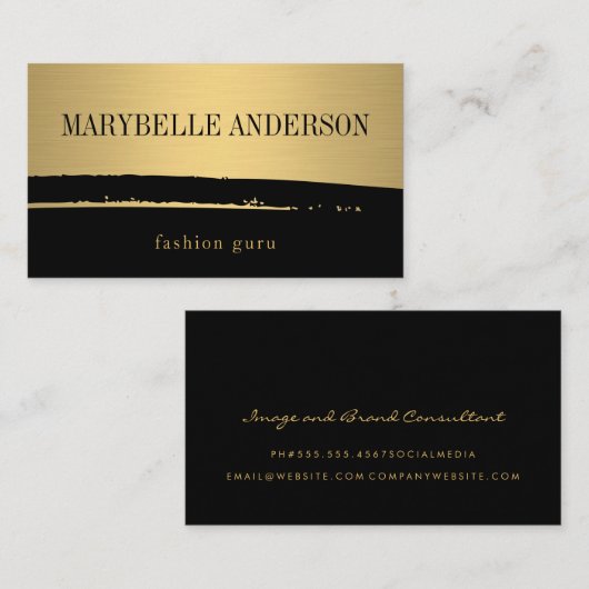 Modern minimalistisch monogram op zwart/goudborst visitekaartje (Voorkant / Achterkant)