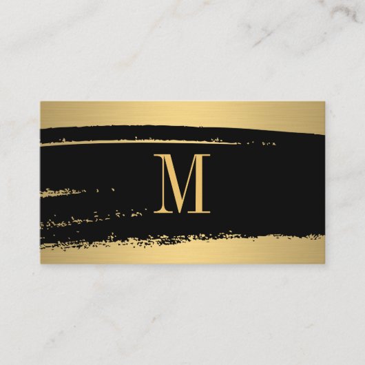 Modern minimalistisch monogram op zwart/goudborst visitekaartje (Voorkant)