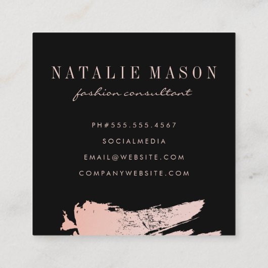 Modern Minimalistisch Monogram op Zwart/Roze Gebor Vierkante Visitekaartje (Achterkant)