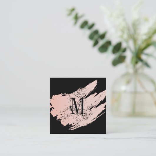 Modern Minimalistisch Monogram op Zwart/Roze Gebor Vierkante Visitekaartje (Staand voorkant)
