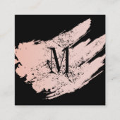 Modern Minimalistisch Monogram op Zwart/Roze Gebor Vierkante Visitekaartje (Voorkant)