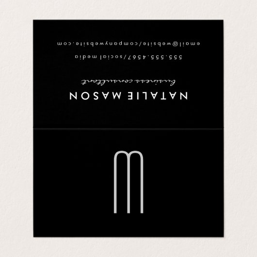 Modern minimalistisch monogram op zwart visitekaartje (Buitenkant ongevouwen)