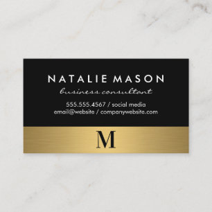Modern Minimalistisch Monogram op Zwarte Gouden Ra Visitekaartje