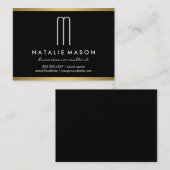 Modern minimalistisch monogram op zwarte goudstrip visitekaartje (Voorkant / Achterkant)