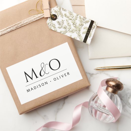 Modern minimalistisch monogram paar rechthoekige sticker (Geschenken)