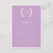 Modern minimalistisch monogram Paarse witte lavend Informatiekaartje (Voorkant)