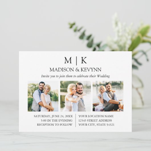 Modern minimalistisch monogram QR code 3 foto brui Kaart (Staand voorkant)