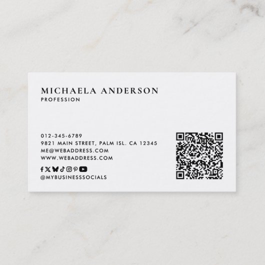 Modern minimalistisch monogram QR-code en sociale  Visitekaartje (Achterkant)