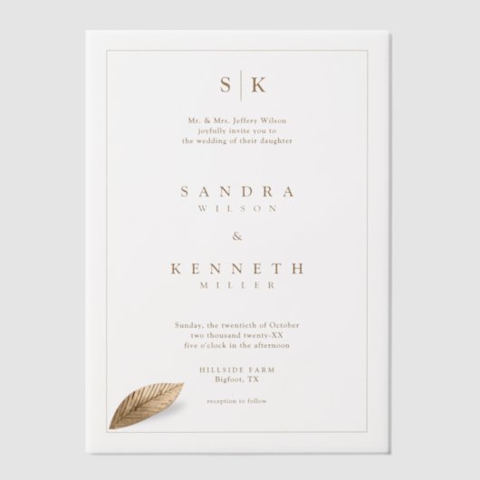 Modern minimalistisch monogram rustiek ingelijst b vellum uitnodigingen (Voorkant)