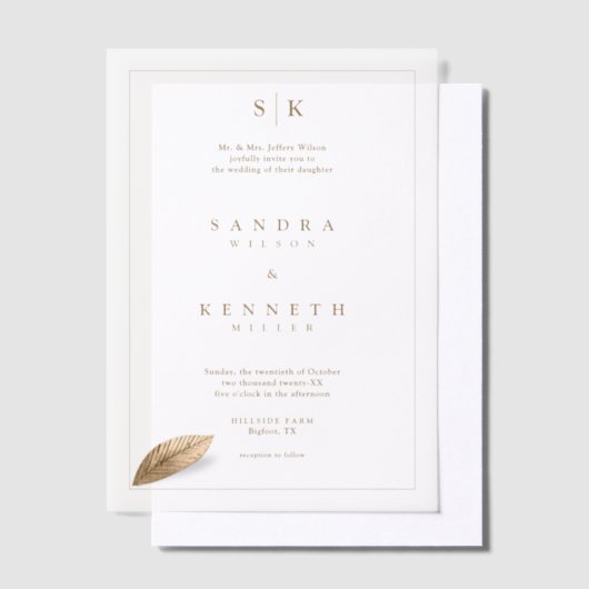 Modern minimalistisch monogram rustiek ingelijst b vellum uitnodigingen (Offset)