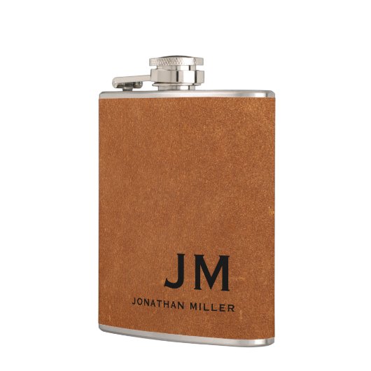 Modern minimalistisch monogram Sable Brown Leather Heupfles (Links)
