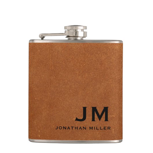 Modern minimalistisch monogram Sable Brown Leather Heupfles (Voorkant)