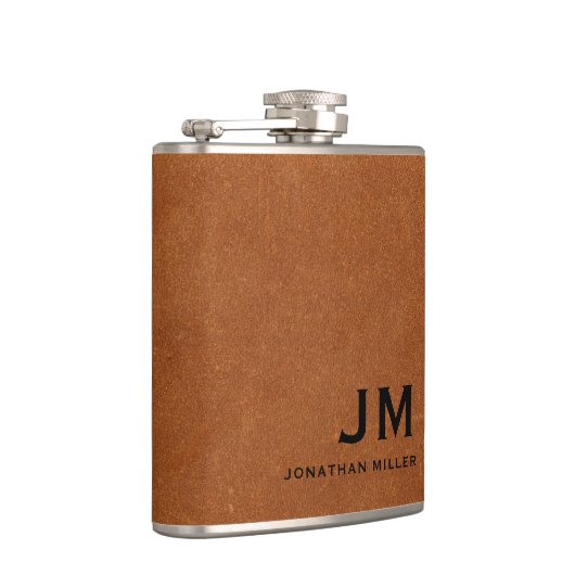 Modern minimalistisch monogram Sable Brown Leather Heupfles (Rechts)