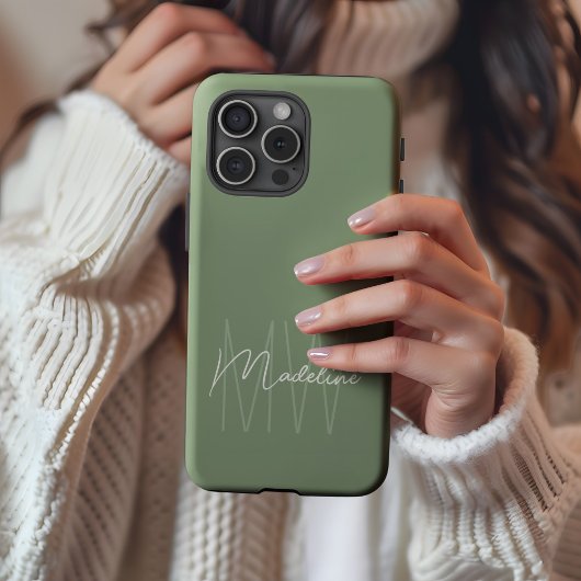 Modern minimalistisch monogram Sage Green Case-Mate iPhone Case