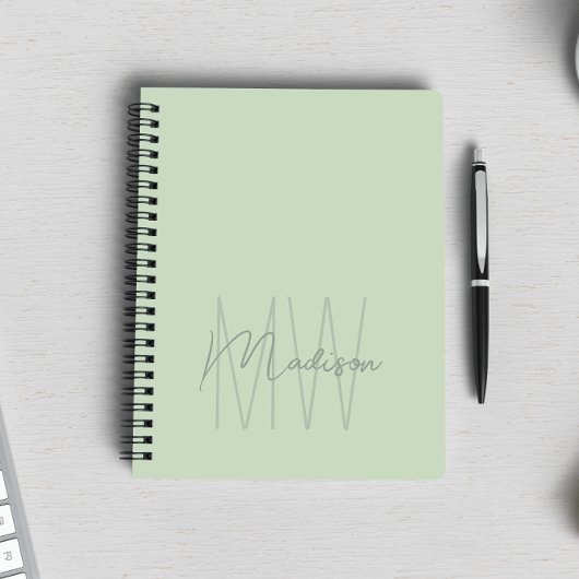 Modern Minimalistisch Monogram Saliegroen Notitieboek