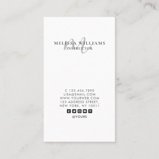 Modern minimalistisch monogram schoon grijs - vert visitekaartje (Achterkant)