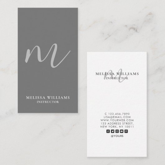 Modern minimalistisch monogram schoon grijs - vert visitekaartje (Voorkant / Achterkant)