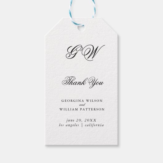 Modern Minimalistisch Monogram Script Bruiloft Cadeaulabel (Voorkant)