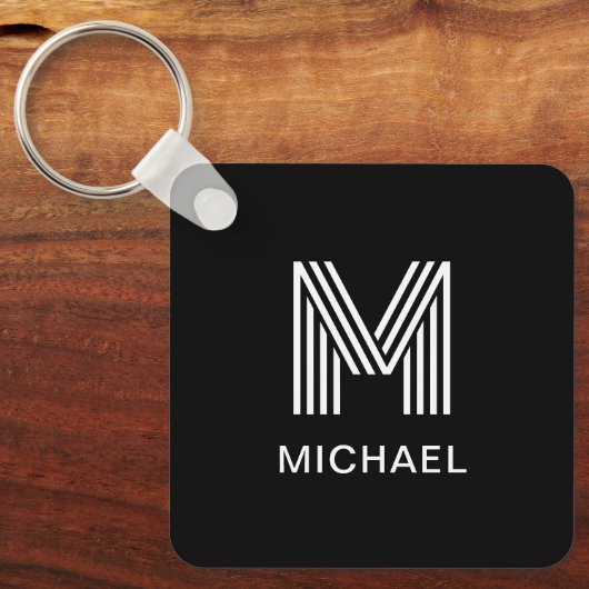 Modern minimalistisch monogram stijlvol zwart-wit sleutelhanger (Voorkant)