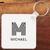 Modern minimalistisch monogram stijlvol zwart-wit sleutelhanger (Achterkant)
