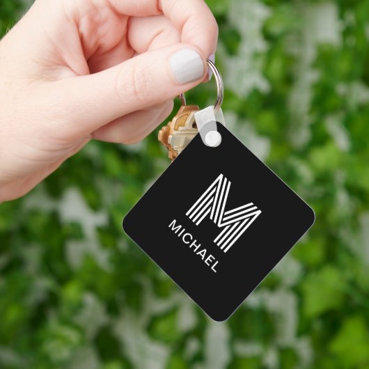 Modern minimalistisch monogram stijlvol zwart-wit sleutelhanger (Hand)