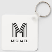 Modern minimalistisch monogram stijlvol zwart-wit sleutelhanger (Achterkant)