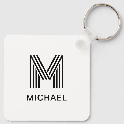 Modern minimalistisch monogram stijlvol zwart-wit sleutelhanger (Achterkant)