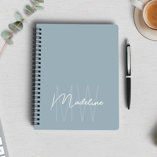 Modern Minimalistisch Monogram Stofblauw Notitieboek